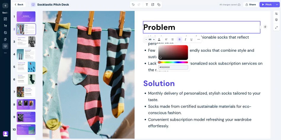 Foundor.ai pitch deck editor.