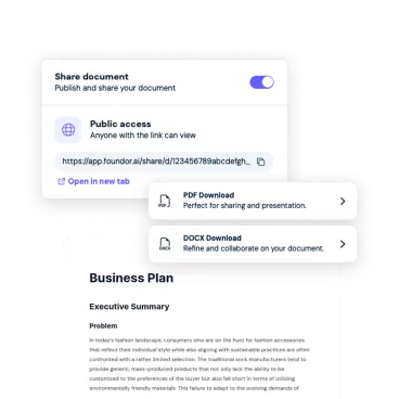 Foundor.ai - Exportera och dela